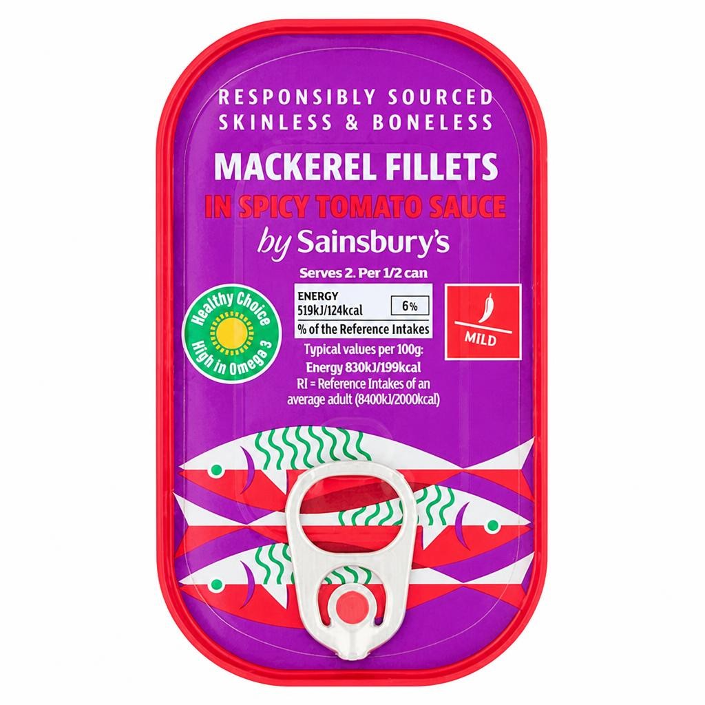 Sainsbury's Mackerel Fillets in Spicy Tomato Sauce 125g