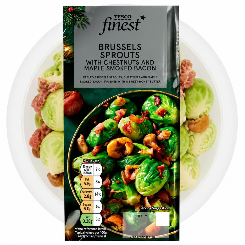Tesco Finest Brussels Sprouts , Chestnut Smoked Bacon 260G