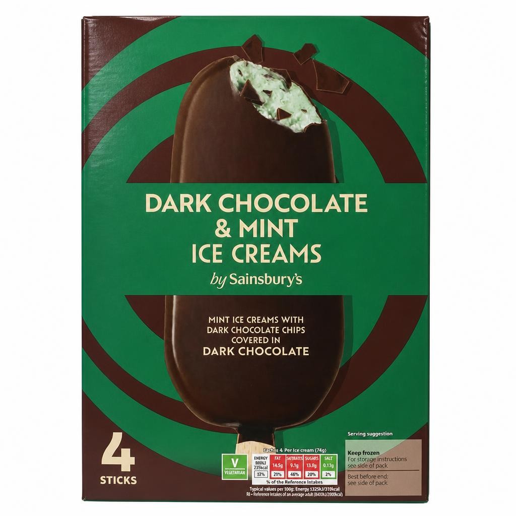 Sainsbury's Dark Chocolate & Mint Ice Creams 4 X 110ml