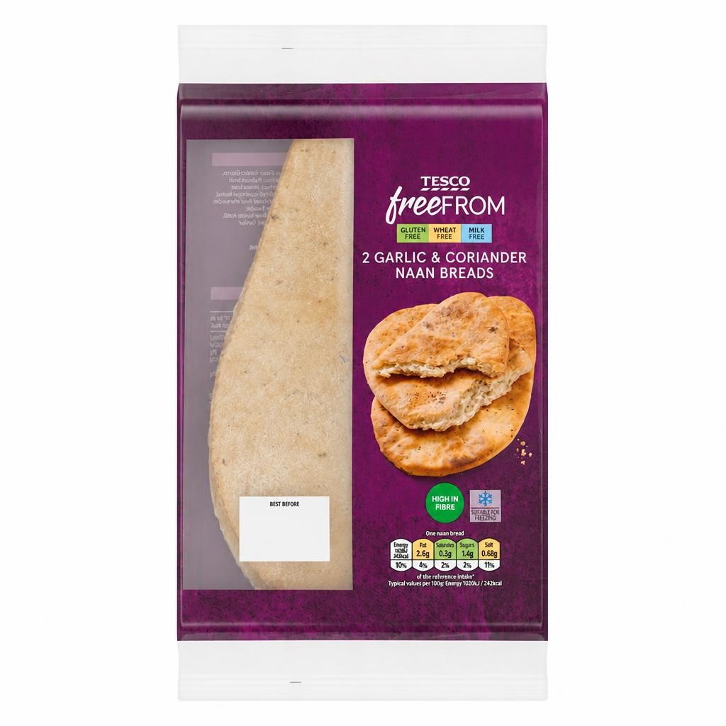 Tesco 2 Garlic & Coriander Naan Breads