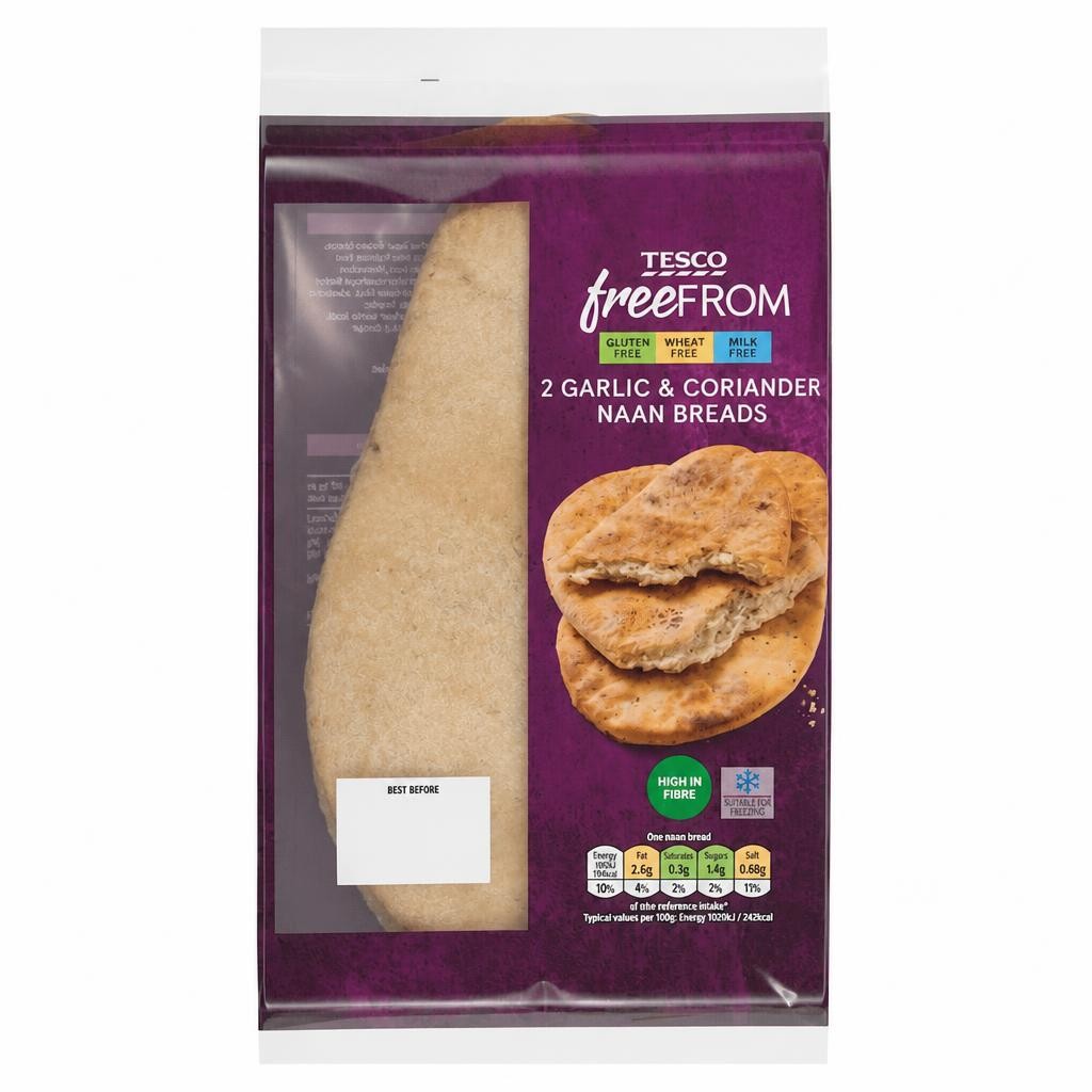 Tesco 2 Garlic & Coriander Naan Breads