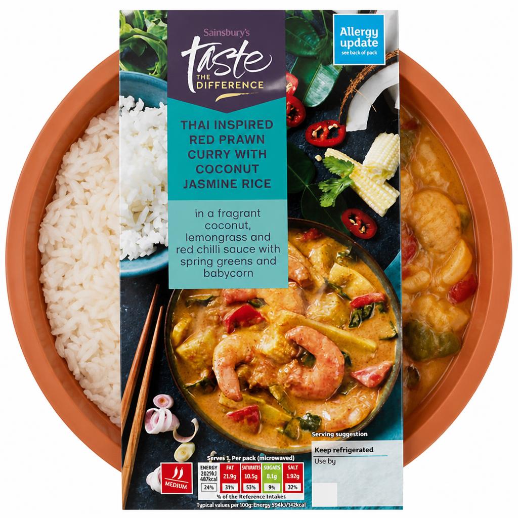 Sainsbury's Thai Red Prawn Curry with Jasmine Rice Ready Meal For 1, Taste the Difference 400g