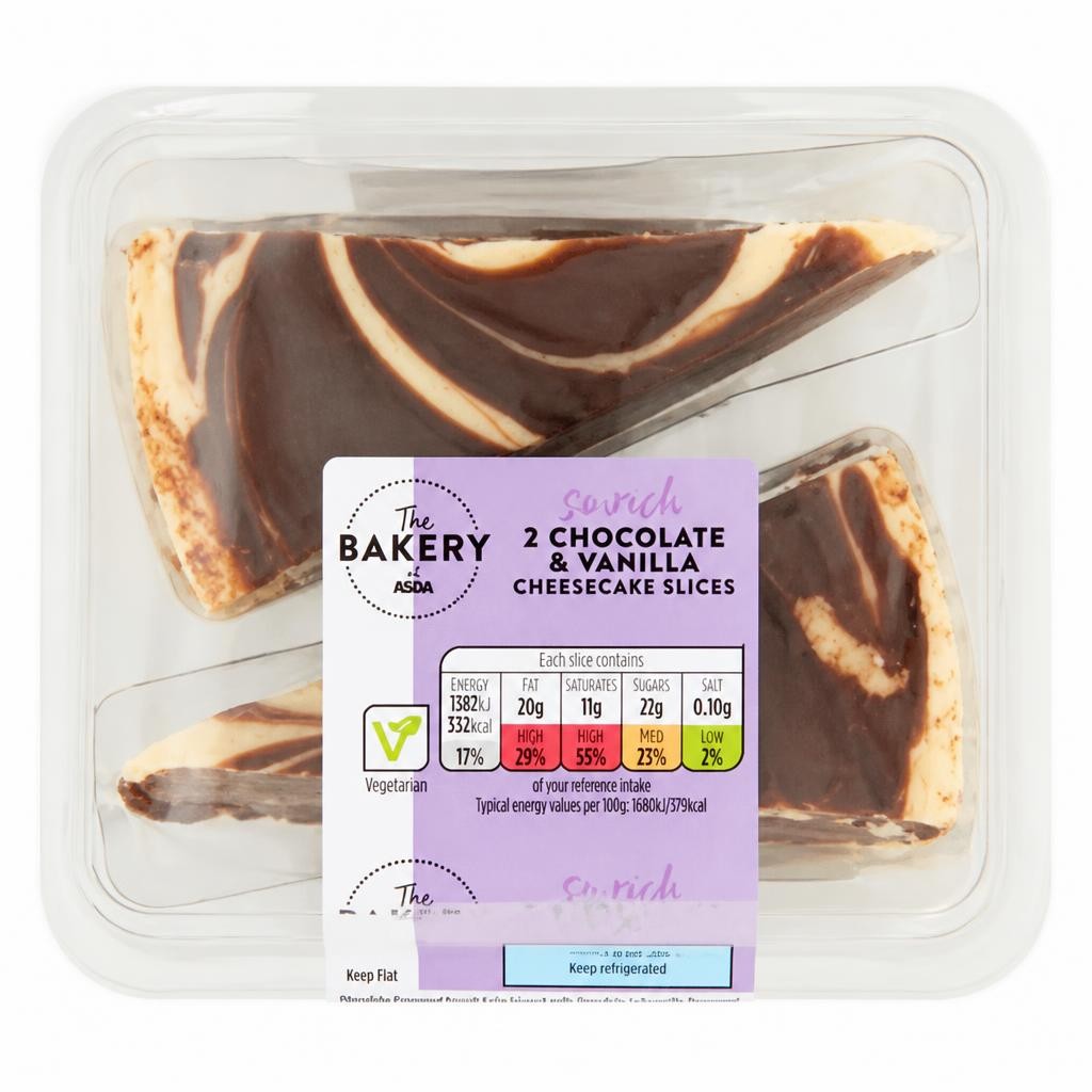 The BAKERY at ASDA The Bakery at  2 Chocolate & Vanilla Cheesecake Slices 2 x 95g (190g)