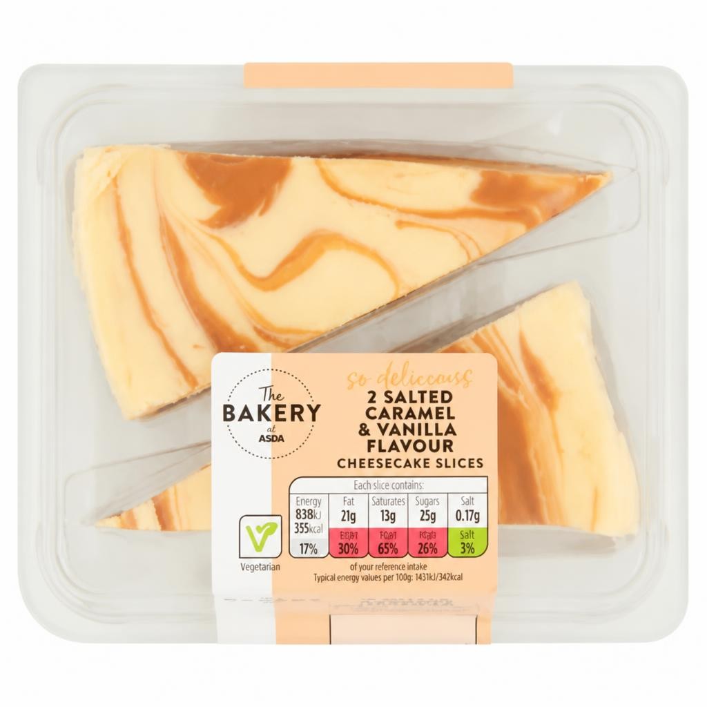 The BAKERY at ASDA The Bakery at  2 Salted Caramel & Vanilla Flavour Cheesecake Slices 2 x 95g (190g)
