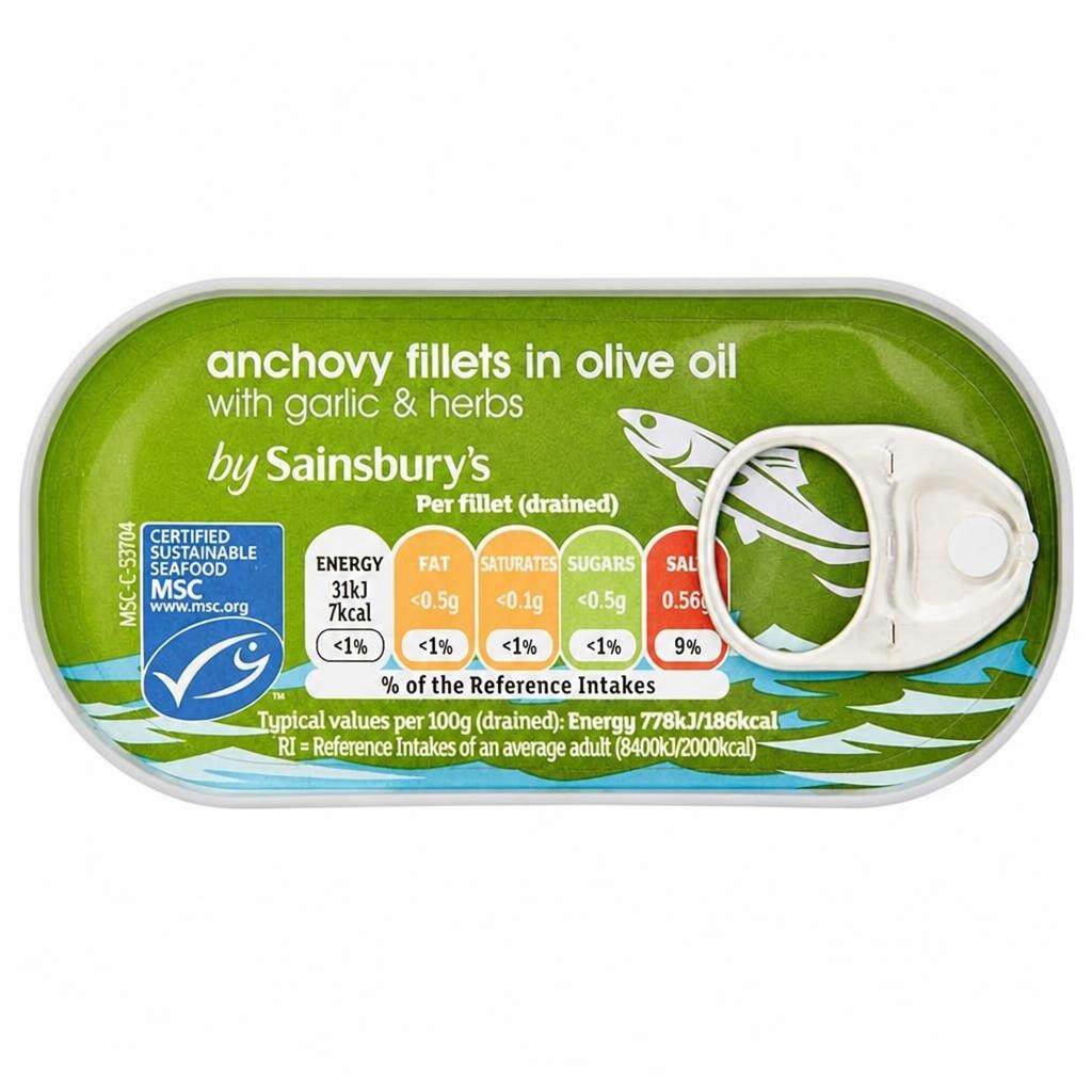 Sainsbury's Anchovy Fillets in Olive Oil with Herbs & Garlic 50g (30g*)