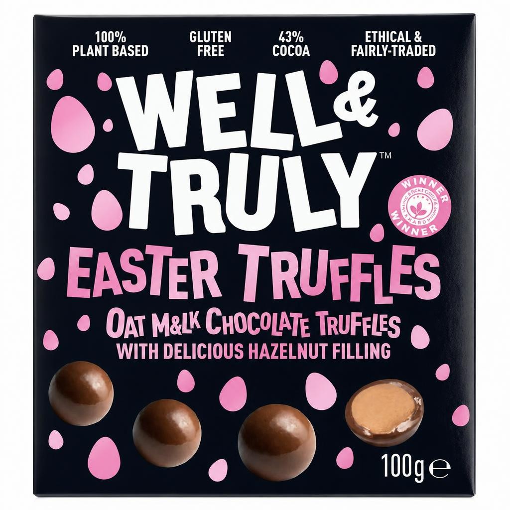 Well & Truly 100g Easter Truffles Oat Milk Chocolate Truffles With Delicious Hazelnut Filling