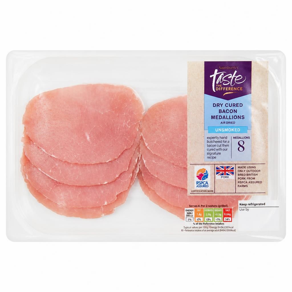 Sainsbury's Unsmoked Air Dried Bacon Medallions, Taste the Difference x8 160g