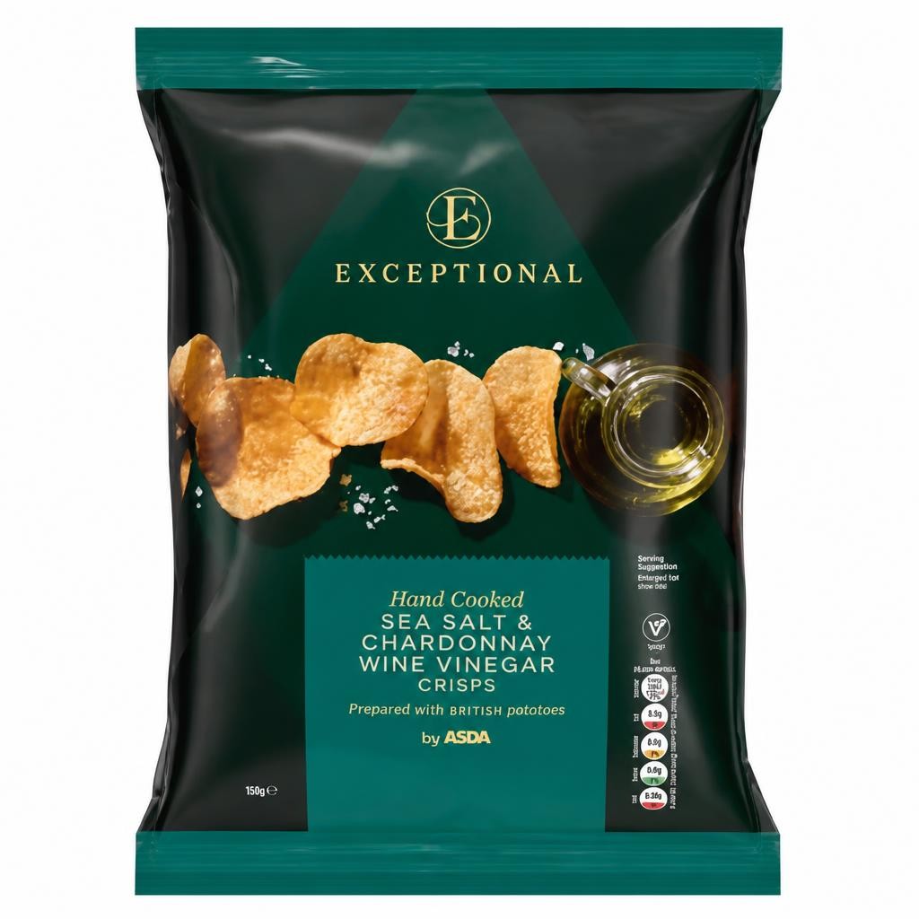 Exceptional By Asda Hand Cooked Sea Salt & Chardonnay Wine Vinegar Crisps 150g