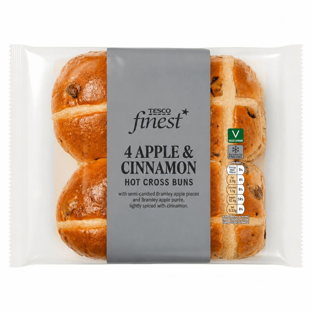 Tesco Finest Apple & Cinnamon Hot Cross Buns 4 Pack
