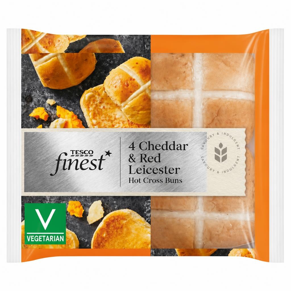 Tesco Finest 4 Cheddar & Red Leicester Hot Cross Buns