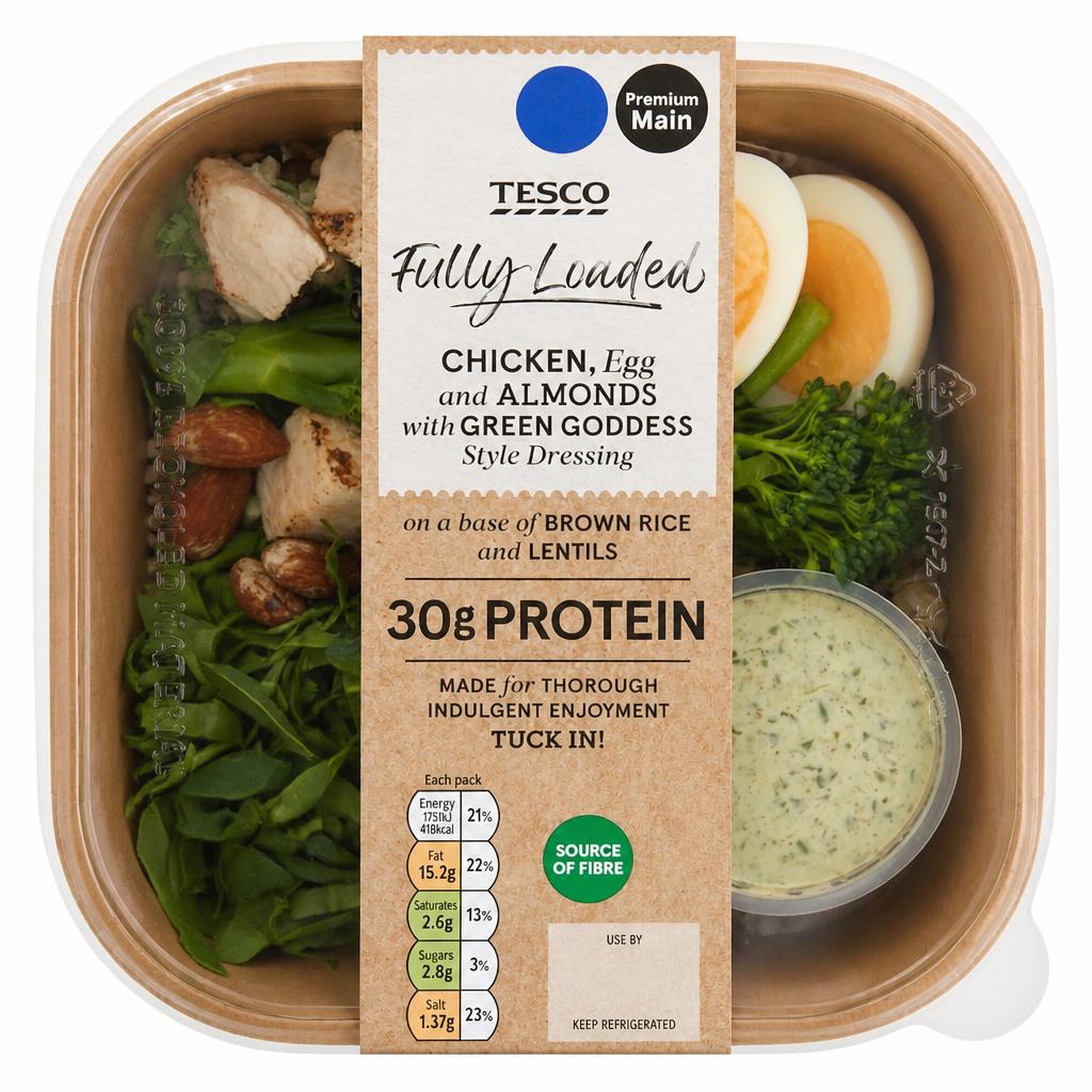 Tesco Fully Loaded Chicken, Egg & Almond with Green Goddess Style Dressing 320g