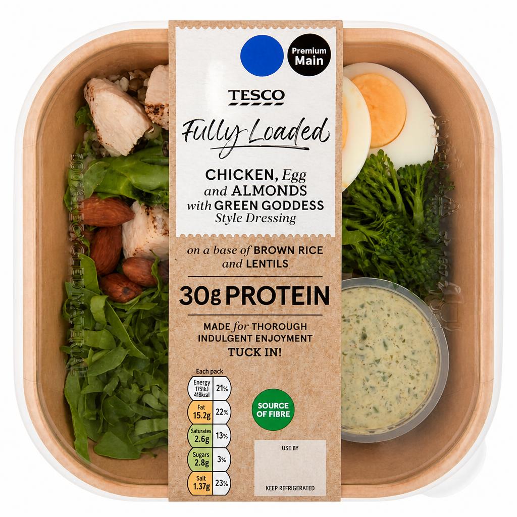 Tesco Fully Loaded Chicken, Egg & Almond with Green Goddess Style Dressing 320g