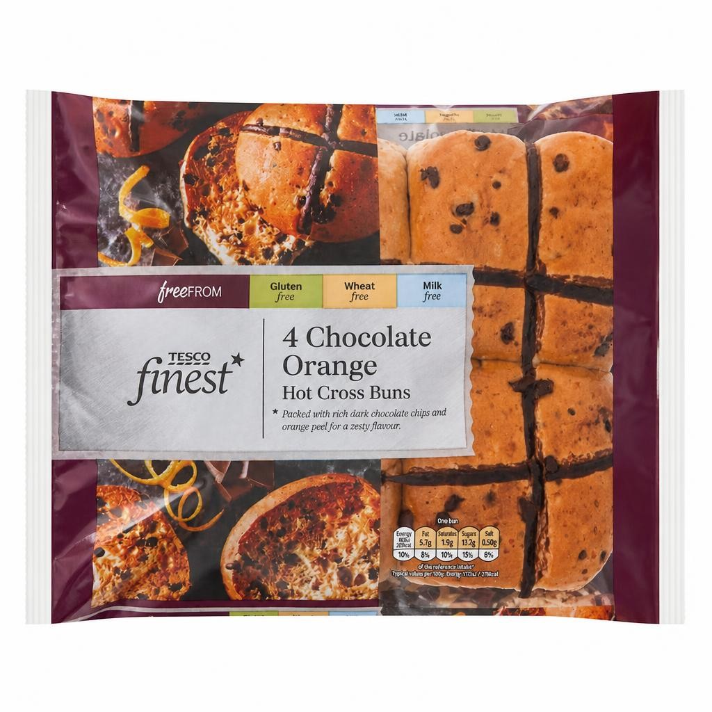 Tesco Finest Free From Hot Cross Buns - Chocolate Orange 4 Pack