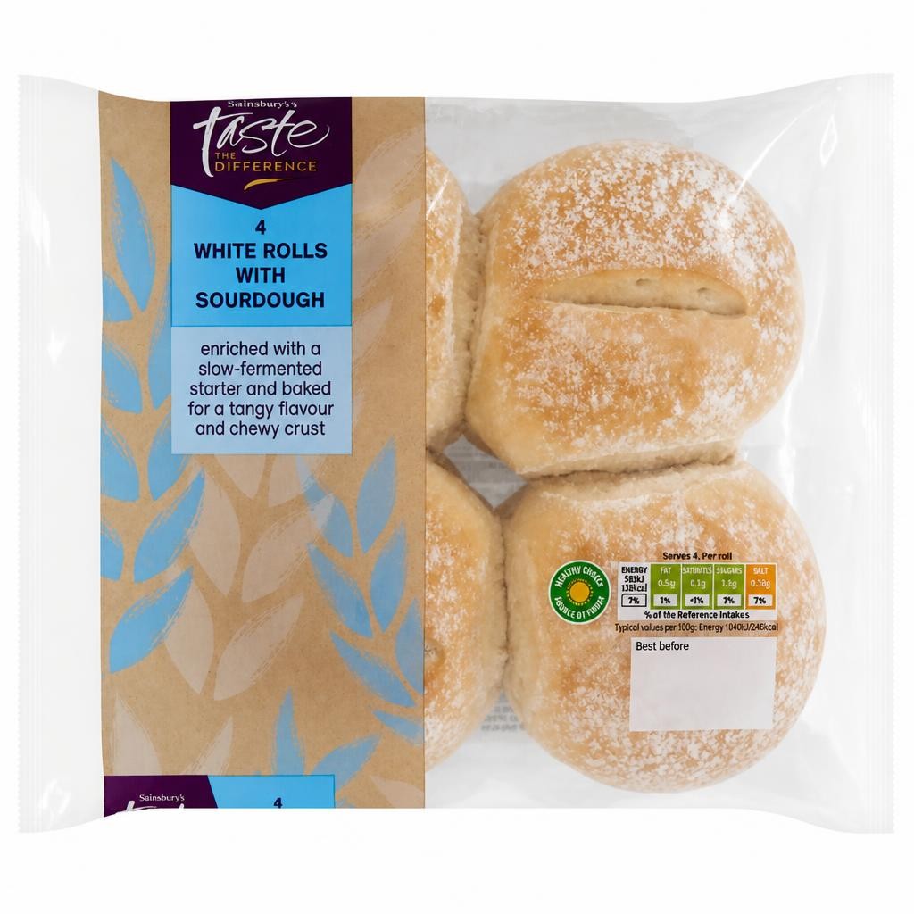Sainsbury's 4 White Rolls with Sourdough, Taste the Difference