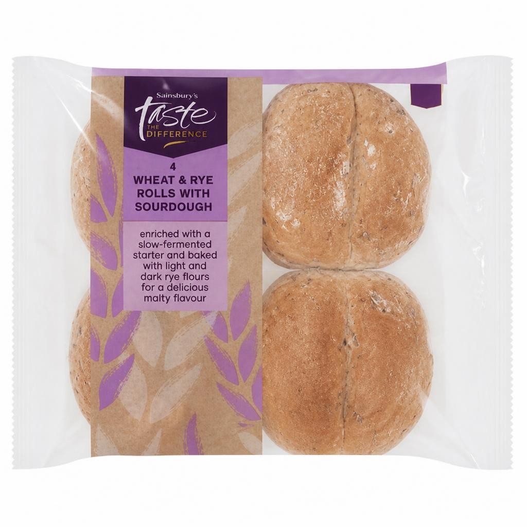 Sainsbury's 4 Wheat & Rye Rolls with Sourdough, Taste the Difference