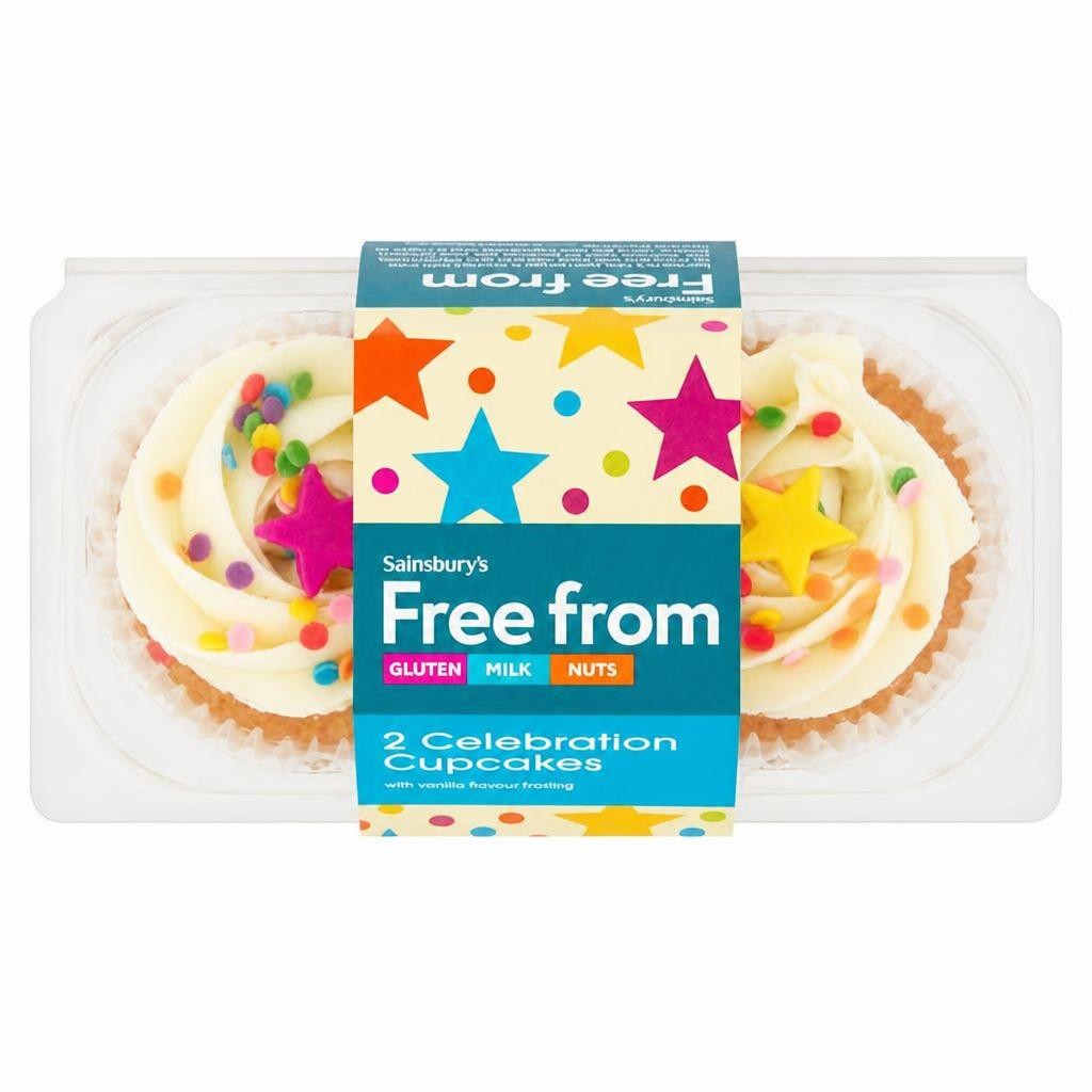 Sainsbury's Free From 2 Celebration Cupcakes with Vanilla Flavour Frosting