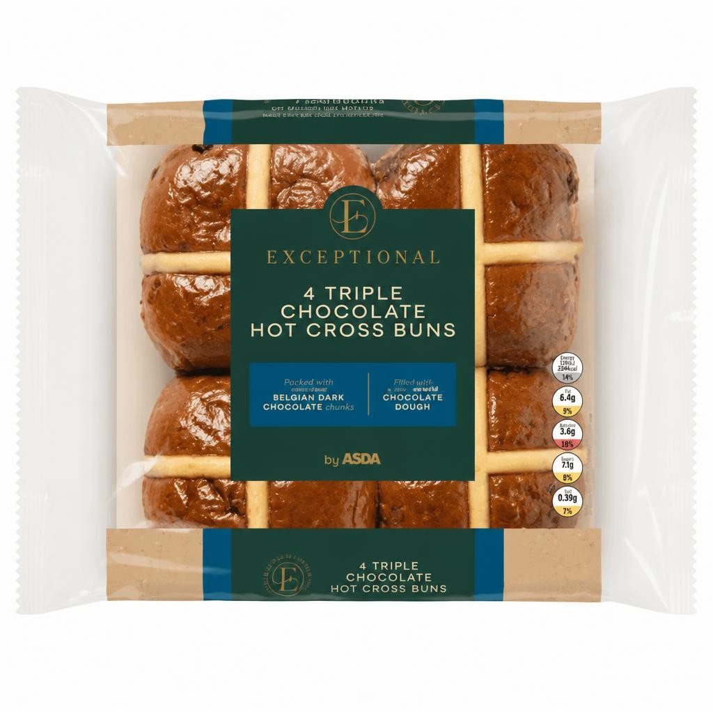 Exceptional by ASDA 4 Triple Chocolate Hot Cross Buns
