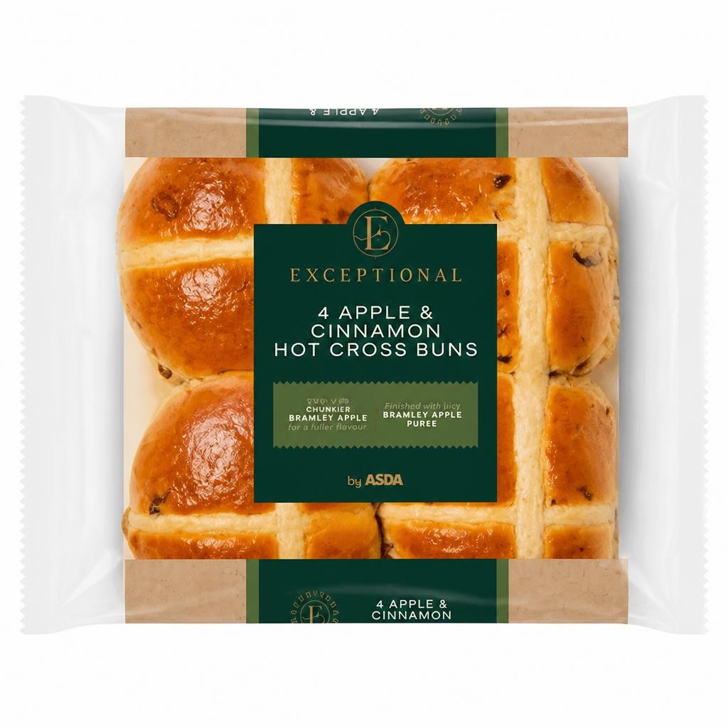 Exceptional by ASDA 4 Apple & Cinnamon Hot Cross Buns