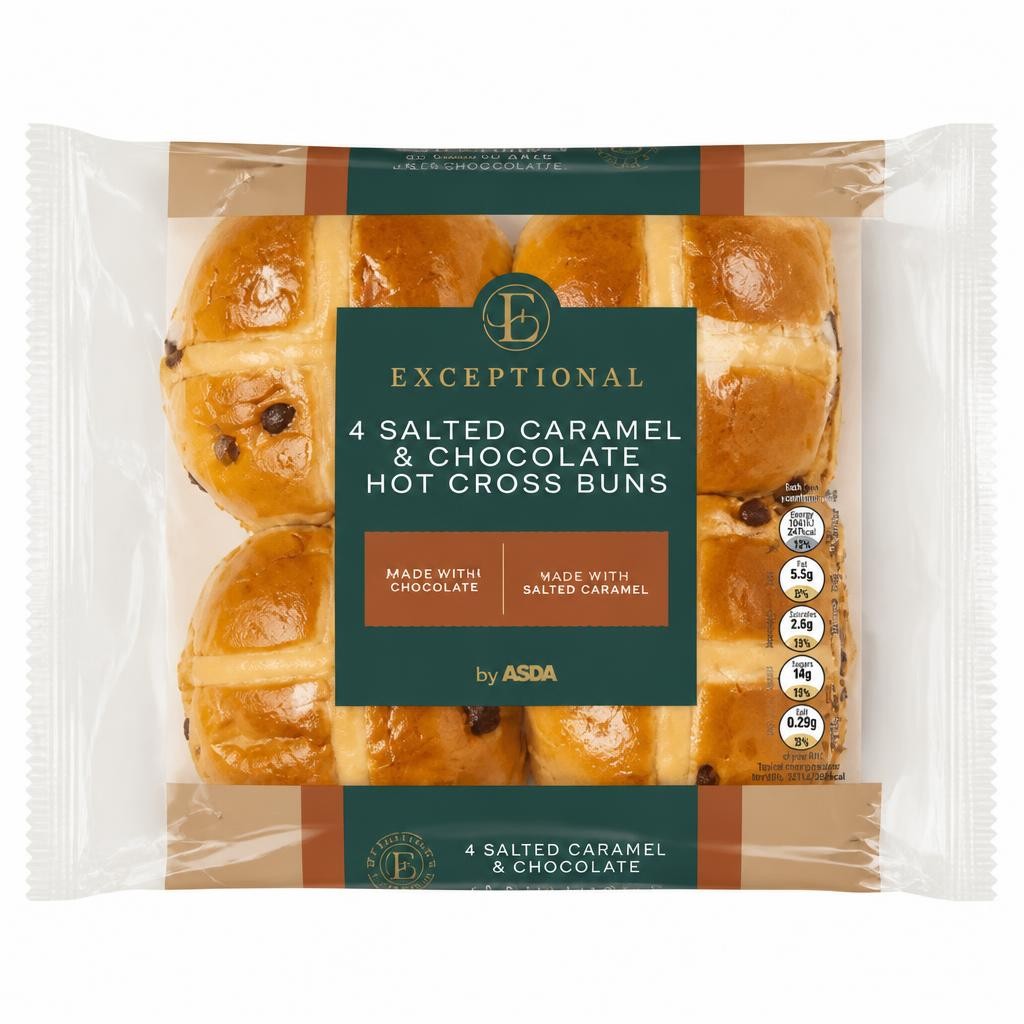 Exceptional by ASDA 4 Salted Caramel & Chocolate Hot Cross Buns