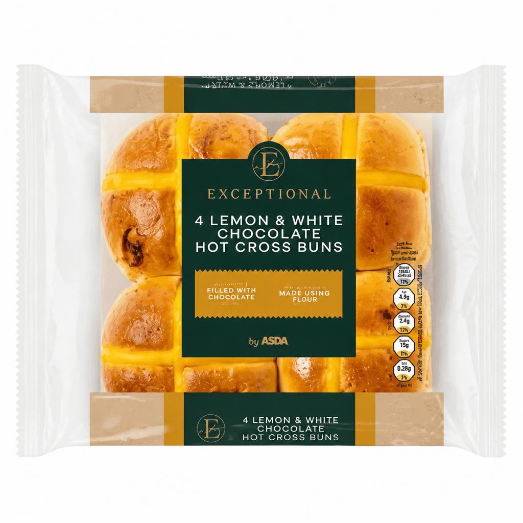 Exceptional by ASDA 4 Lemon & White Chocolate Hot Cross Buns