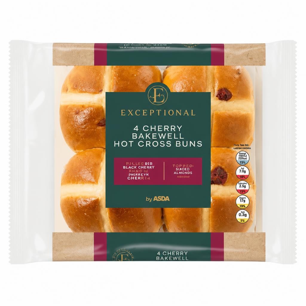 Exceptional by ASDA 4 Cherry Bakewell Hot Cross Buns