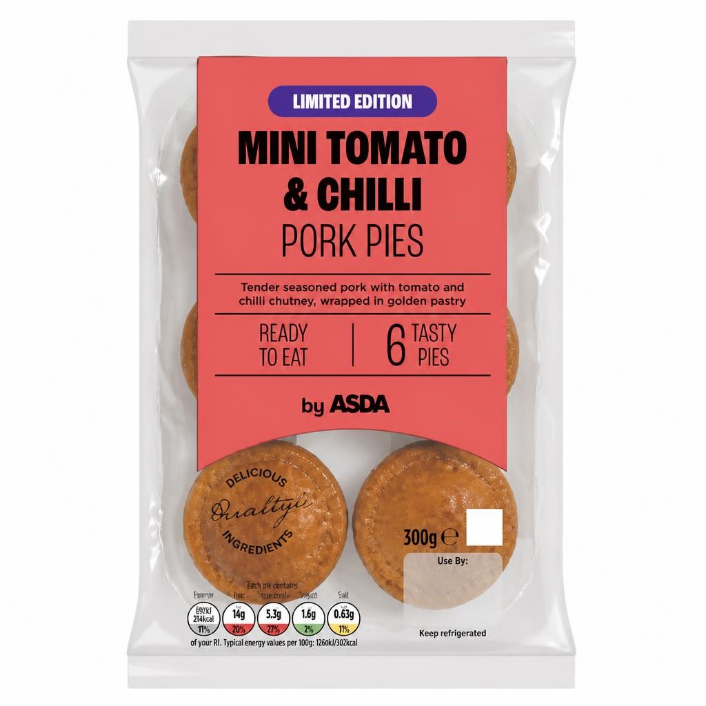 ASDA Limited Edition 6 Mini Tomato & Chilli Pork Pies 300g