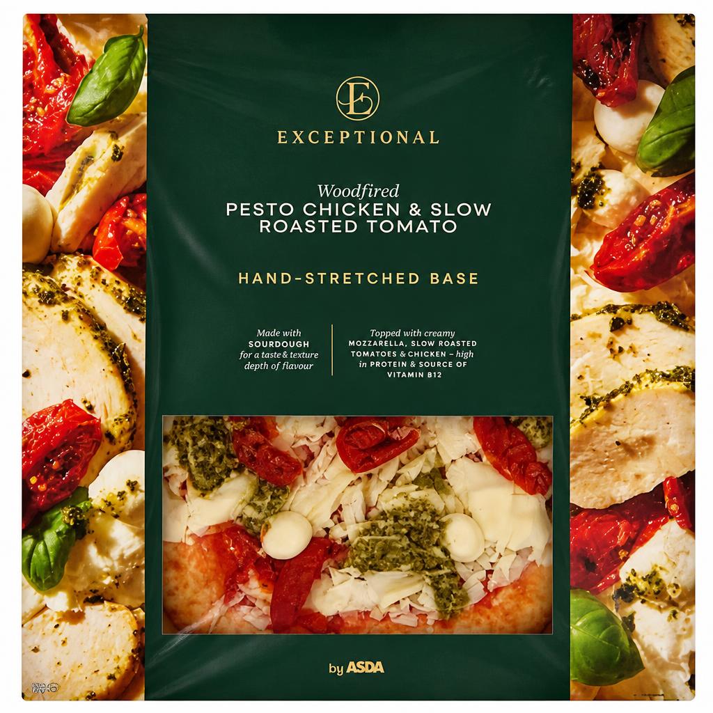Exceptional by ASDA Woodfired Pesto Chicken & Slow Roasted Tomato Pizza 510g