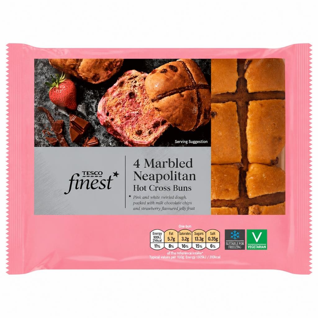 Tesco Finest 4 Marbled Neapolitan Hot Cross Buns