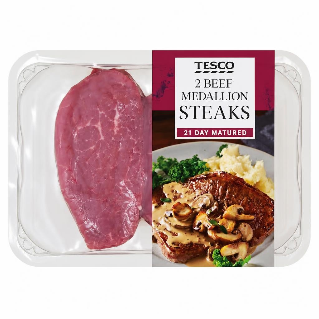 Tesco 2 Beef Medallion Steaks 340G