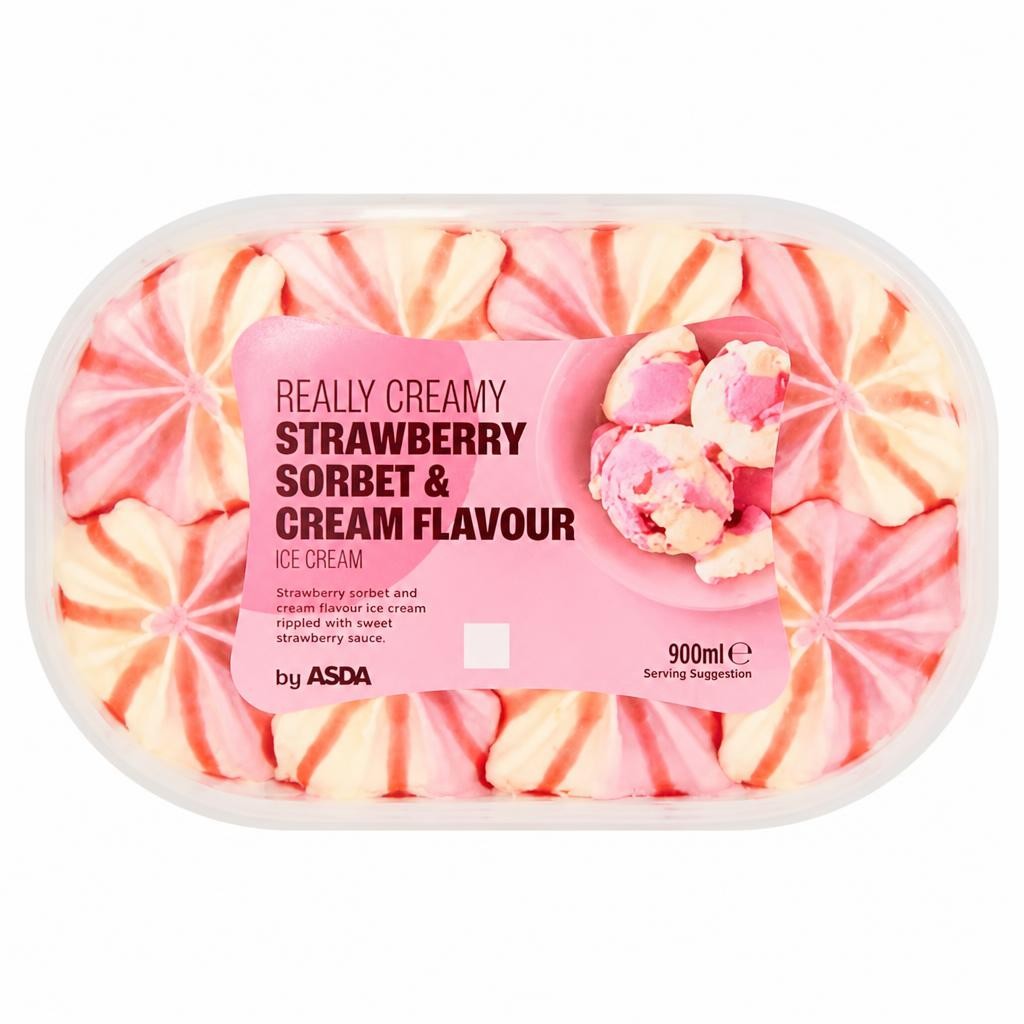 ASDA Really Creamy Strawberry Sorbet & Cream Flavour Ice Cream 900ml