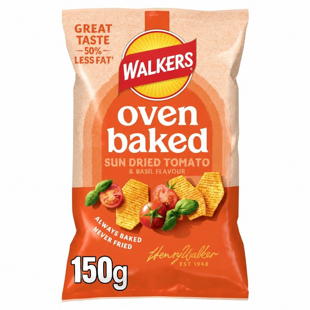 Walkers 150g Oven Baked Crisps Tomato & Basil Snacks