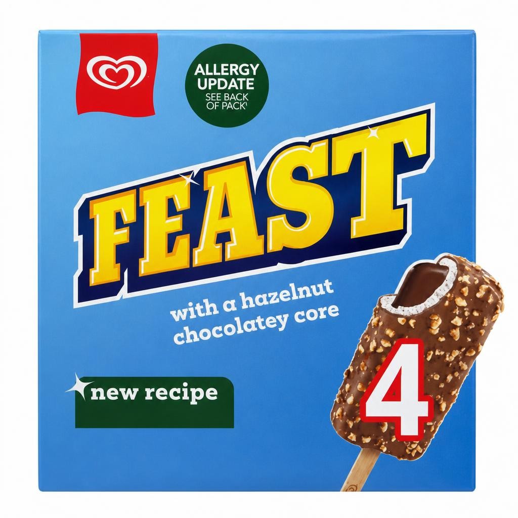 Feast Chocolate & Hazelnut Ice Cream Sticks 4x 90 ml