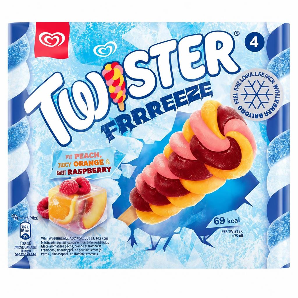 Twister Frrreeze Peach, Orange & Raspberry Ice Lollies 4x 70 ml