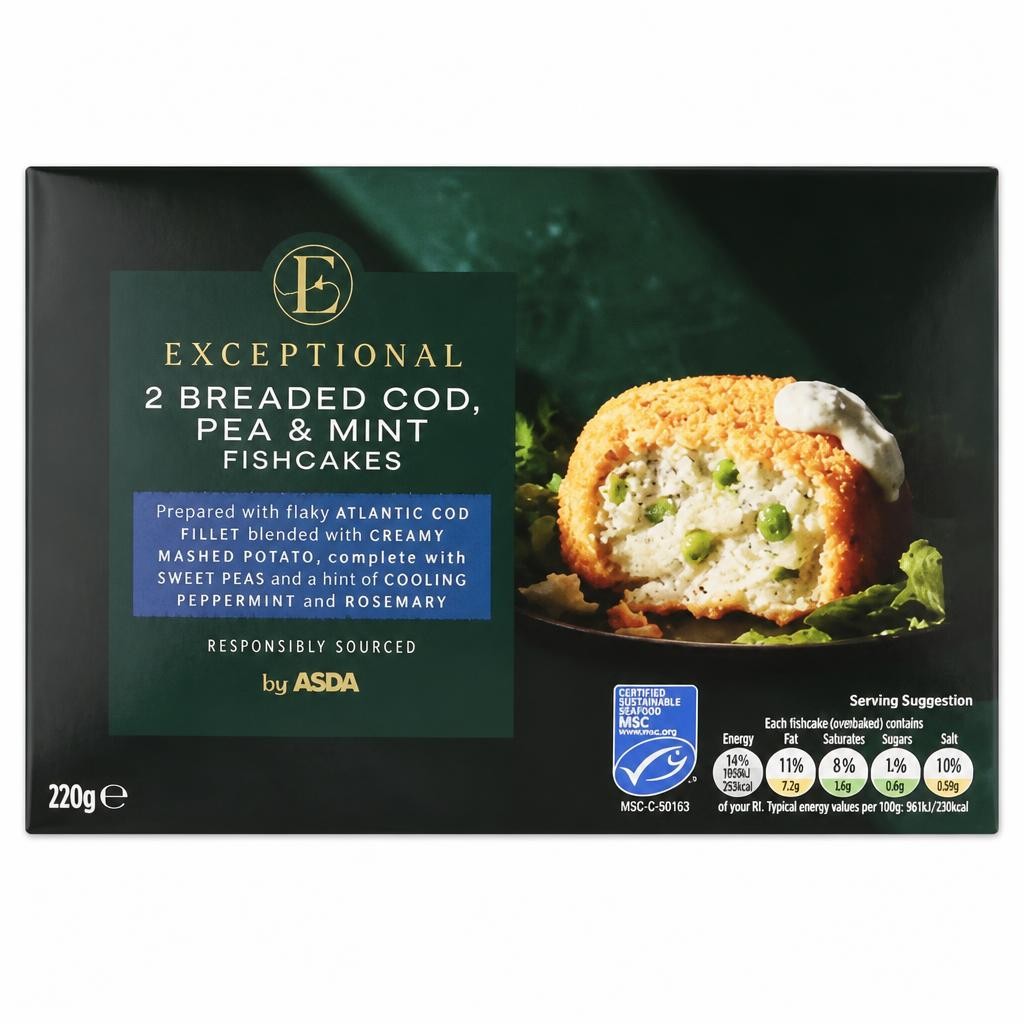 Exceptional by ASDA 2 Breaded Cod, Pea & Mint Fishcakes 270g