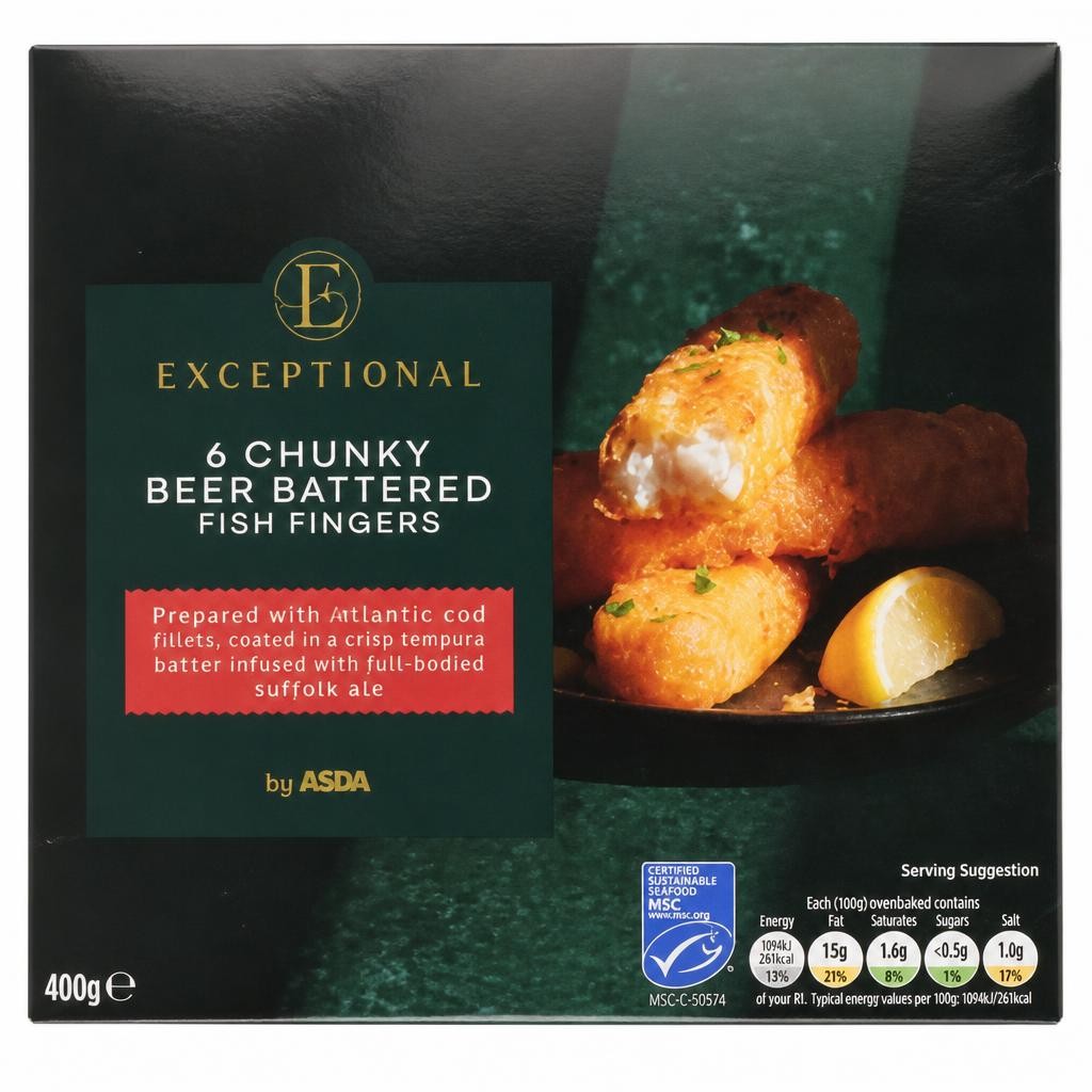 Exceptional by ASDA 6 Chunky Beer Battered Fish Fingers 400g