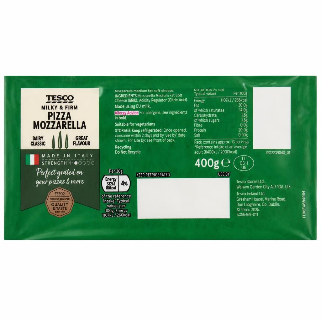Tesco Mozzarella for Pizza 400g