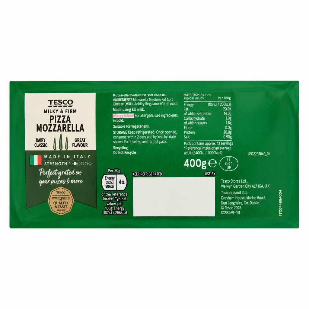 Tesco Mozzarella for Pizza 400g
