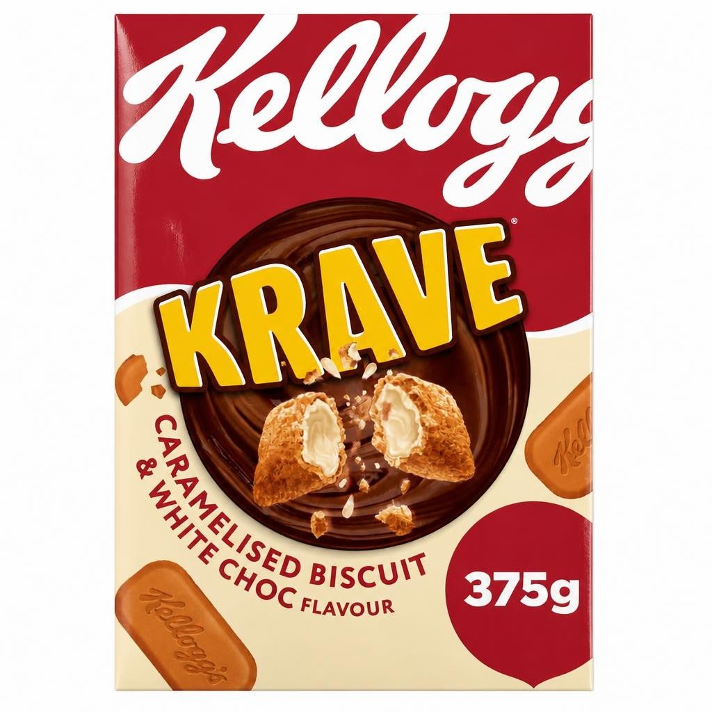 Kellogg's Krave Caramelised Biscuit & White Chocolate Flavour Breakfast Cereal 375g