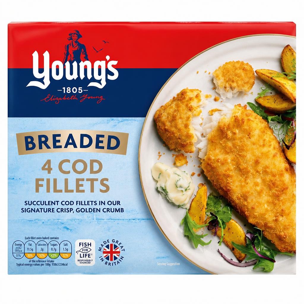 Young's Breaded 4 Cod Fillets 400g