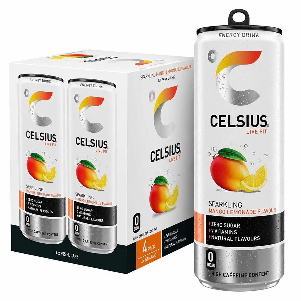Celsius 4 x 355ml Sparkling Mango Lemonade Energy Drink