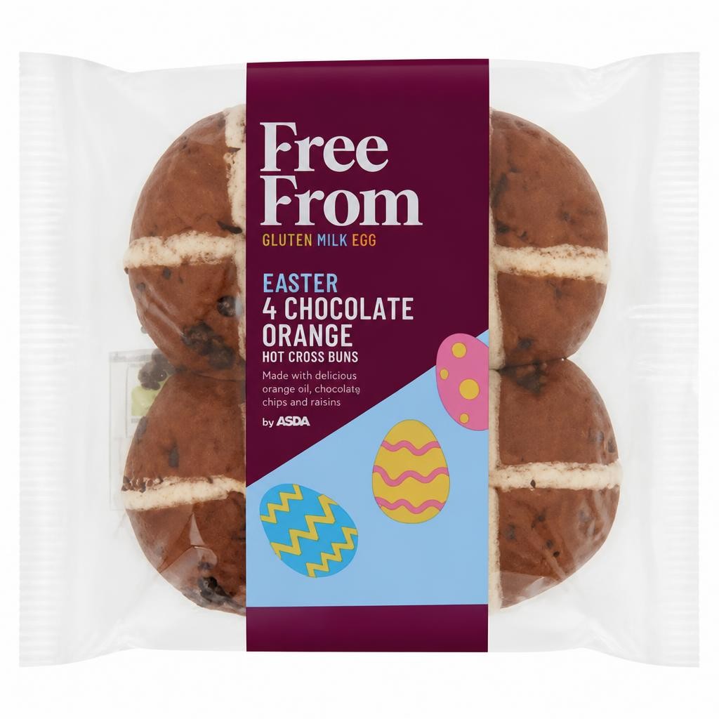 Free From by ASDA Easter 4 Chocolate Orange Hot Cross Buns 260g