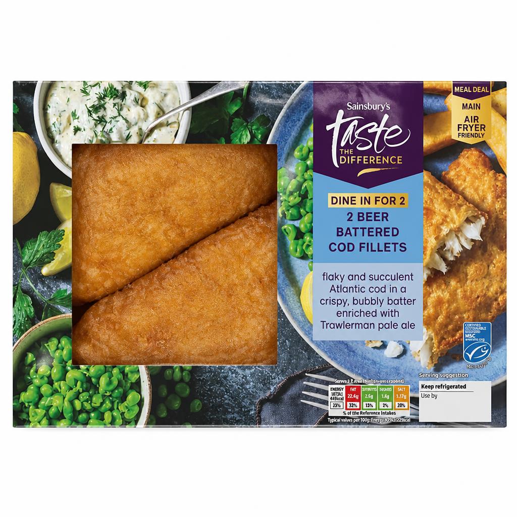 Sainsbury's 2 x Beer Battered Cod Fillets, Taste the Difference 365g