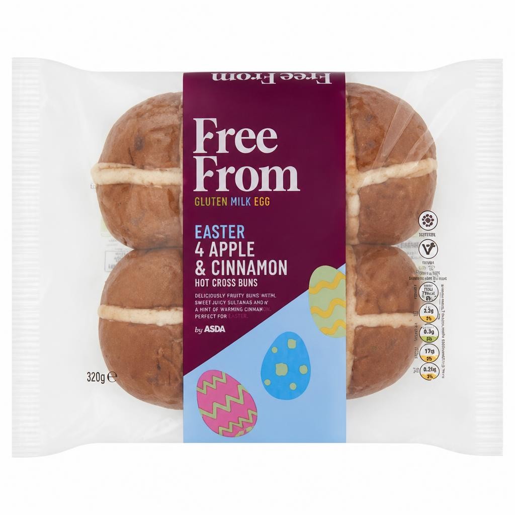 Free From by ASDA Easter 4 Apple & Cinnamon Hot Cross Buns 260g