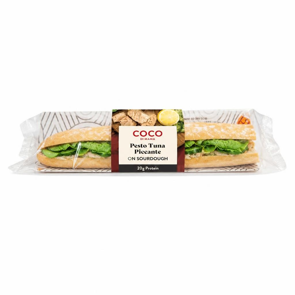 Coco di Mama Pesto Tuna Piccante on Sourdough Sandwich