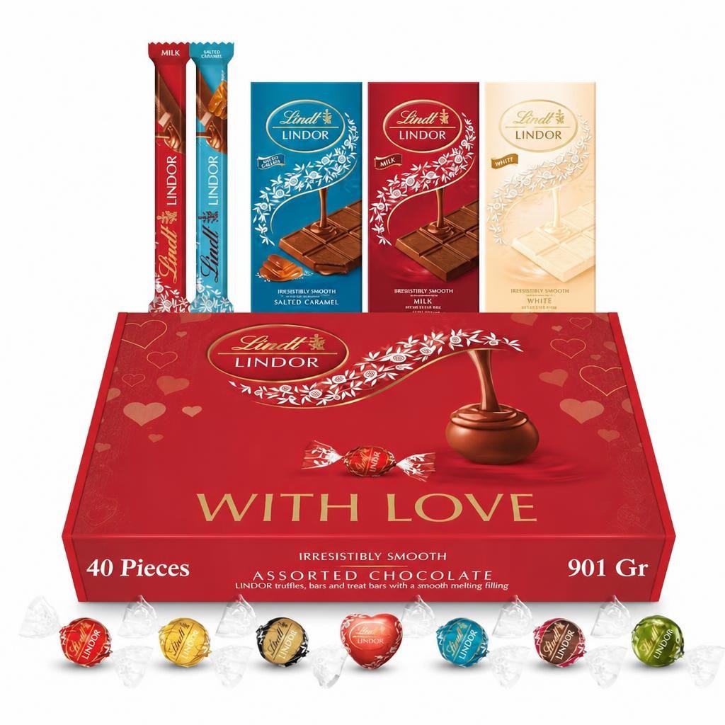 Lindt With Love Chocolates Gift Box - 901g (40-Piece Set) - Assorted Chocolate Bars & Truffles, Lindor Chocolate Hamper, Birthday Gifts for Women and Men, Thank You or Valentines Gifts