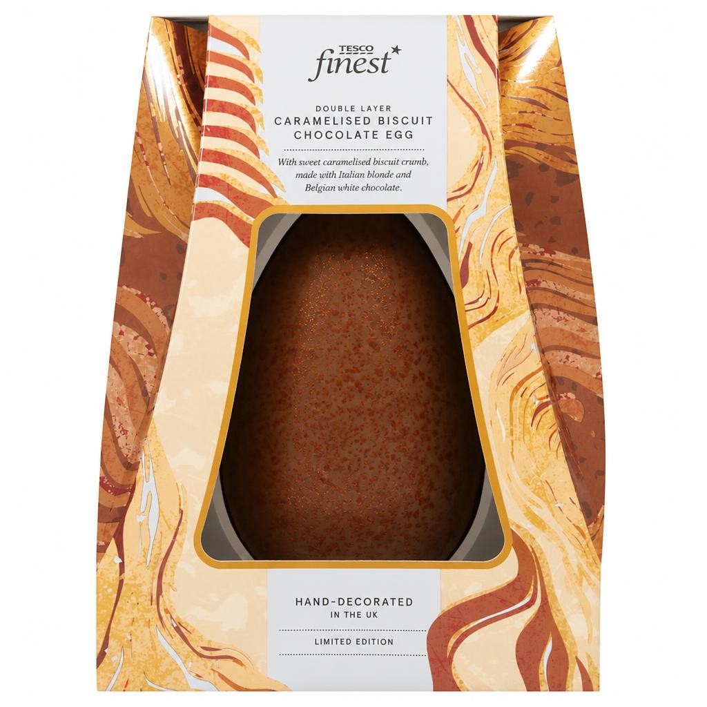 Tesco Finest Double Layer Caramelised Biscuit Chocolate Egg 210g