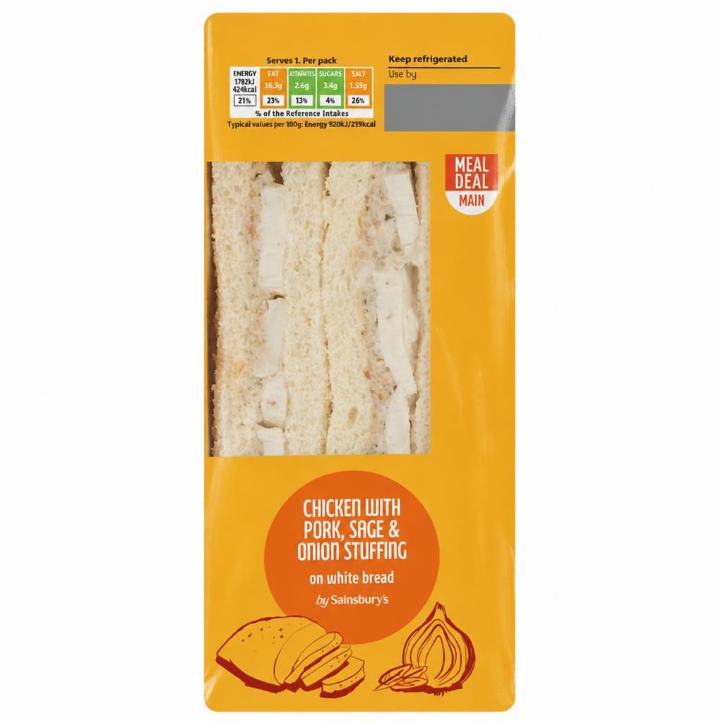 Sainsbury's Chicken with Sage & Onion Stuffing on White Bread Sandwich