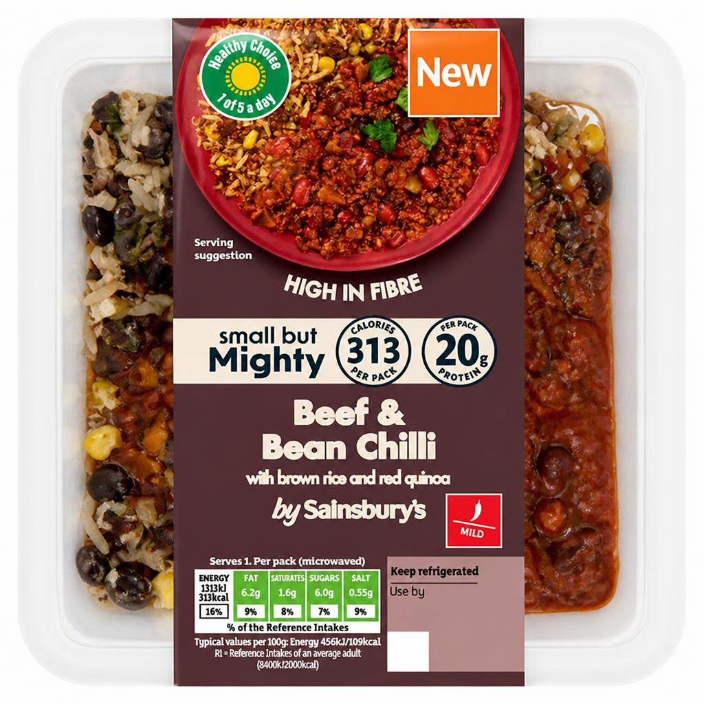 Sainsbury's 300g Small But Mighty Beef & Bean Chilli with Brown Rice & Red Quinoa