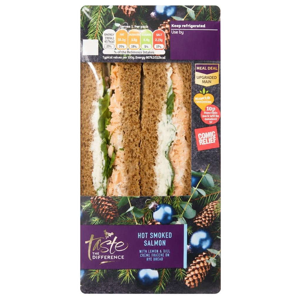 Sainsbury's Hot Smoked Salmon with Lemon & Dill Creme Fraiche on Rye Bread Sandwich, Taste the Difference