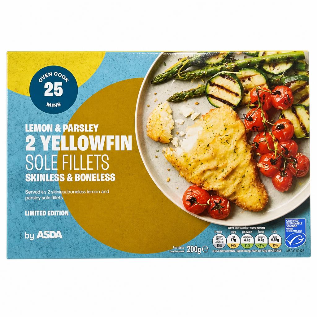 ASDA 2 Lemon & Parsley Yellowfin Sole Fillets Skinless & Boneless 250g